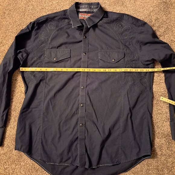 Rock & Roll Cowboy Men’s Western Shirt Snap Buttons Black Embroidered Size XL - Picture 8 of 9